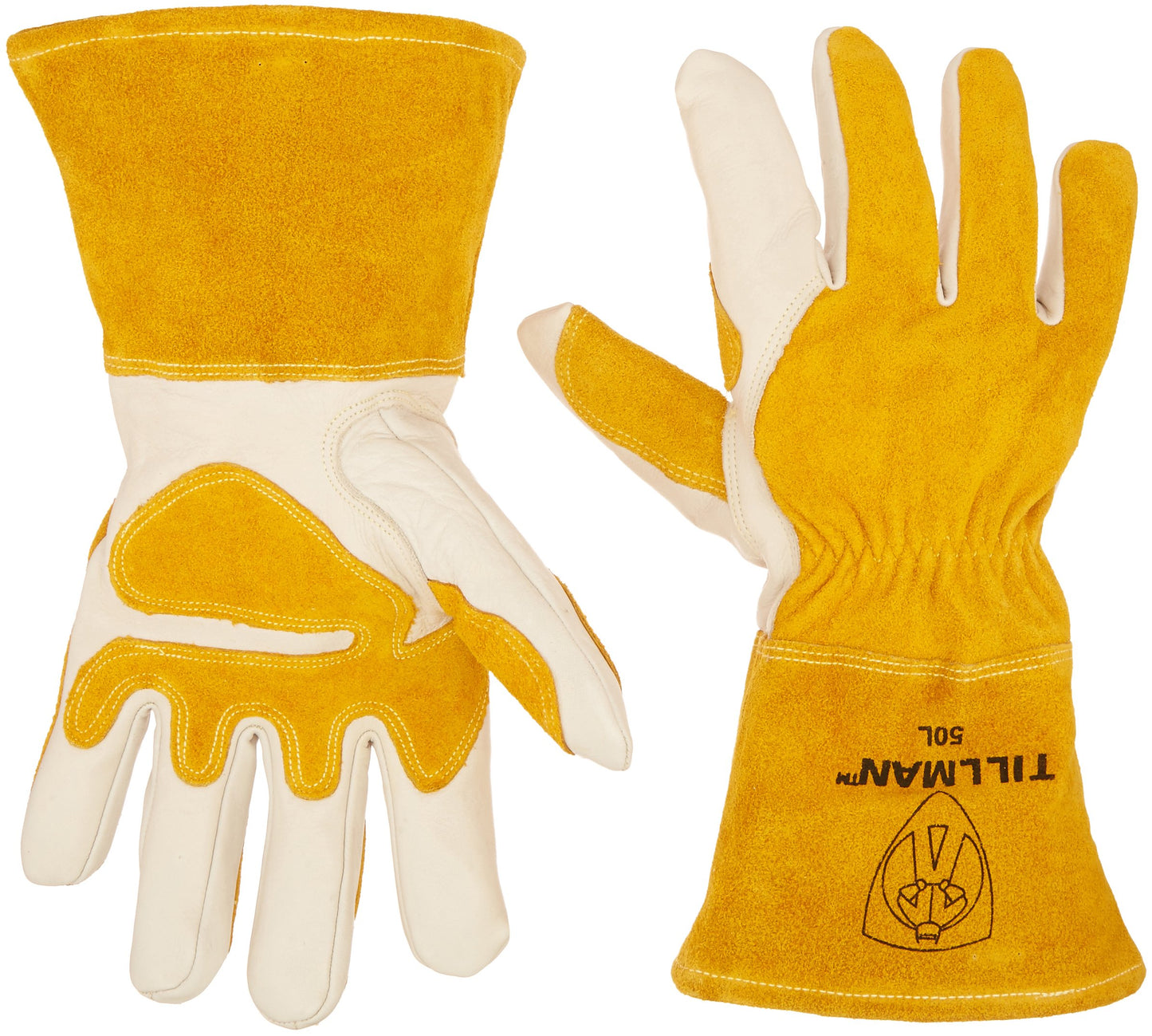John Tillman and Co 50XL Top Grain Leather MIG Gloves with Split Leather Palm Reinforcements, Split Leather Back, Fleece Lining, Seamless Forefinger and Elastic Back (Carded), X-Large (TIL50XL)