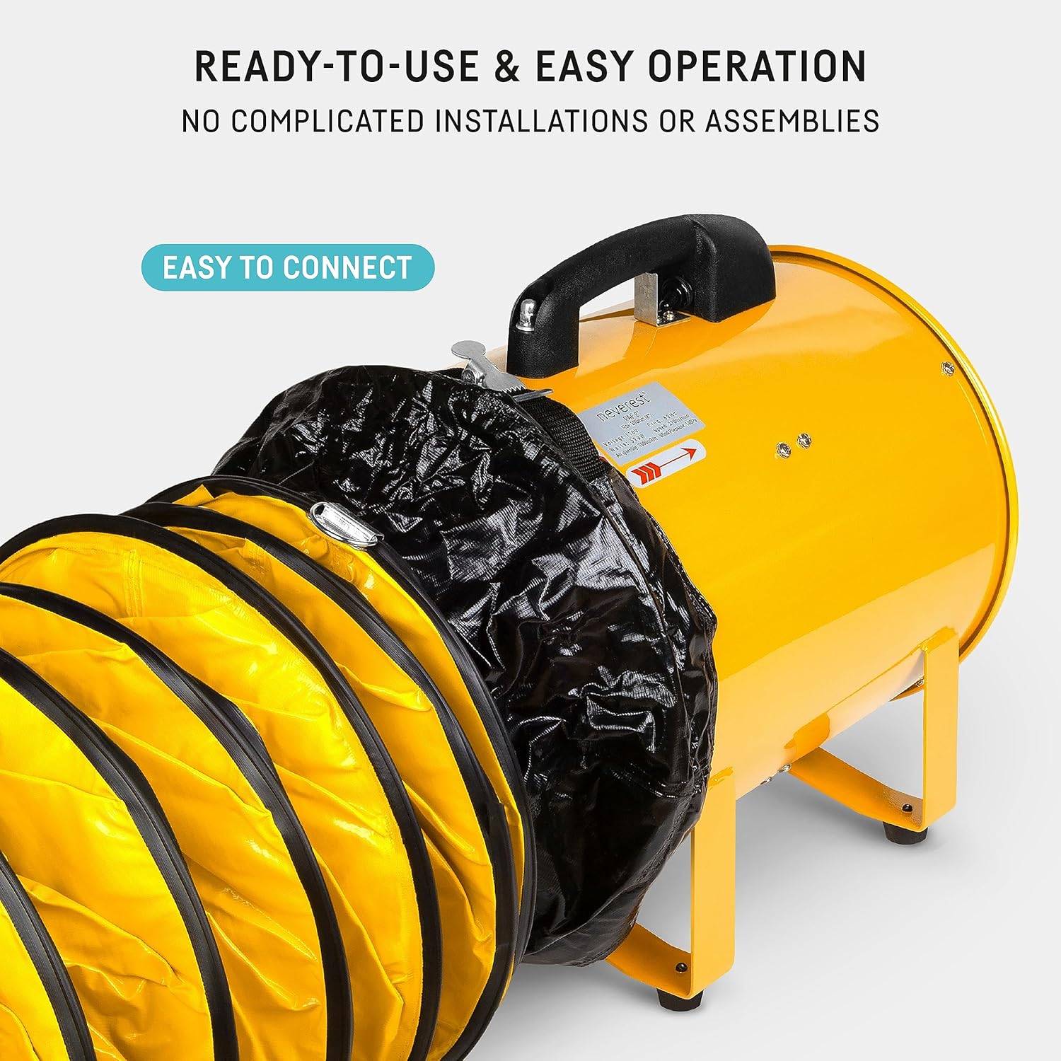 neverest® 12-Inch Industrial Blower Fan, High-Powered 4100 CFM Portable Blower/Exhaust Fan with 32ft Flexible Hose, 7ft Cable/Plug, Heavy-Duty Exhaust Fan for Construction, Workshops