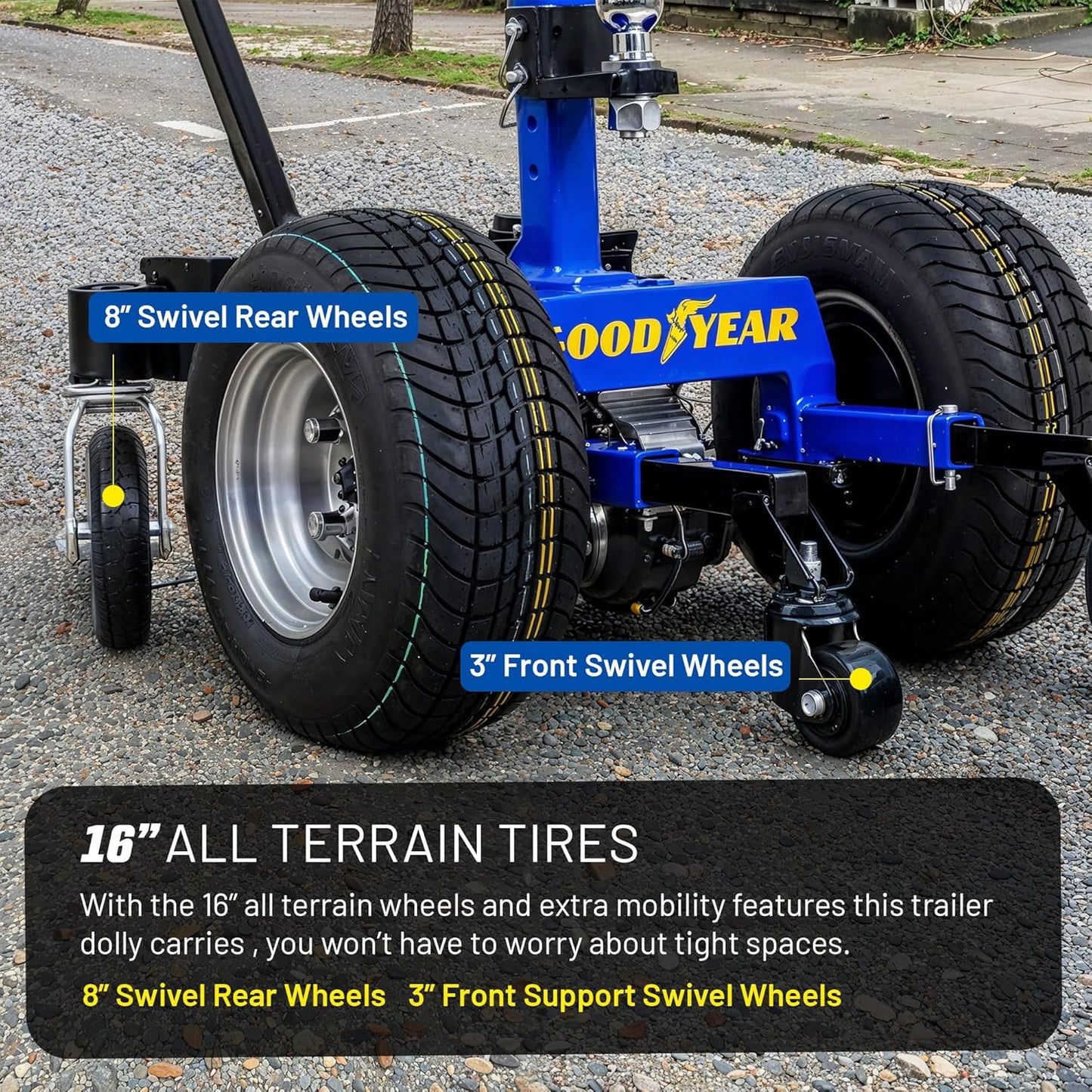 Goodyear Electric Trailer Dolly Super-Duty 7500lbs Max Trailer Weight, 5500lbs for Boats, 1100lbs Tongue Weight, All-Terrain Wheels Ideal for RVs, Toy Haulers, Car Trailers, and Campers