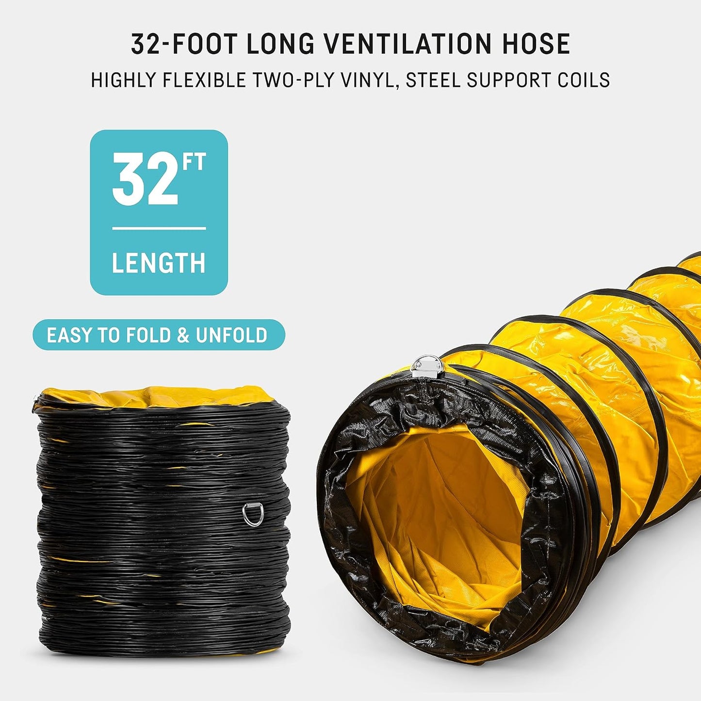 neverest® 12-Inch Industrial Blower Fan, High-Powered 4100 CFM Portable Blower/Exhaust Fan with 32ft Flexible Hose, 7ft Cable/Plug, Heavy-Duty Exhaust Fan for Construction, Workshops