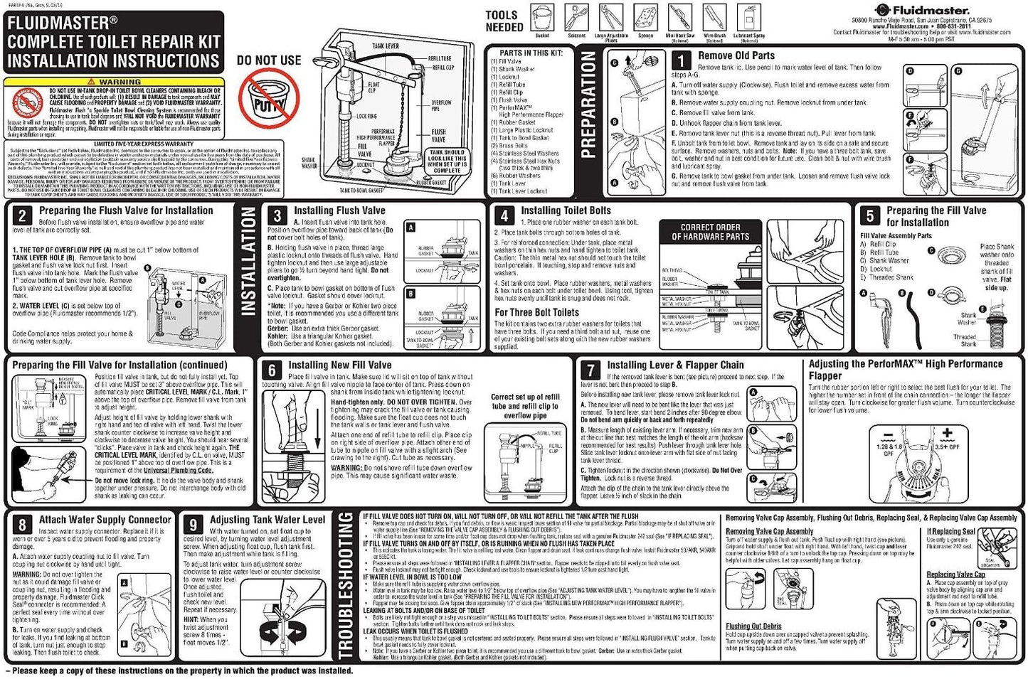 Fluidmaster 400AKR Universal All in One Toilet Repair Kit for 2-Inch Flush Valves, Easy Install