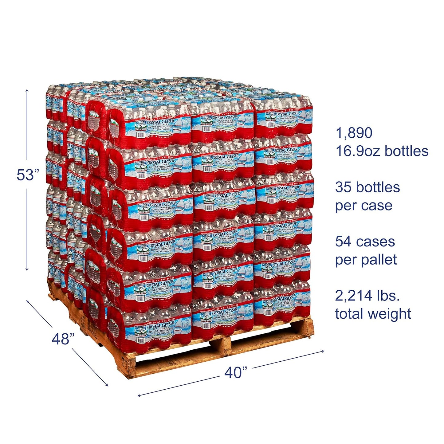 Crystal Geyser Pallet Of 84 Cases, Of Alpine 100% Natural Spring Water, 24 16.9oz bottles per Case, Bottled at The Source