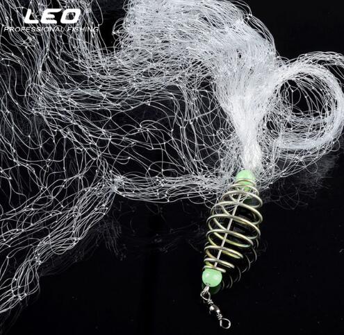 LEO  Night Luminous Beads Copper Spring Shoal Fishing Net with Ball  Freshwater