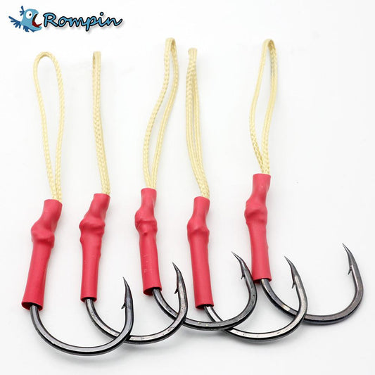 Rompin 5pcs High Carbon Steel Sharped Fishing Hook Jig With PE Line Jig Assist Barbed