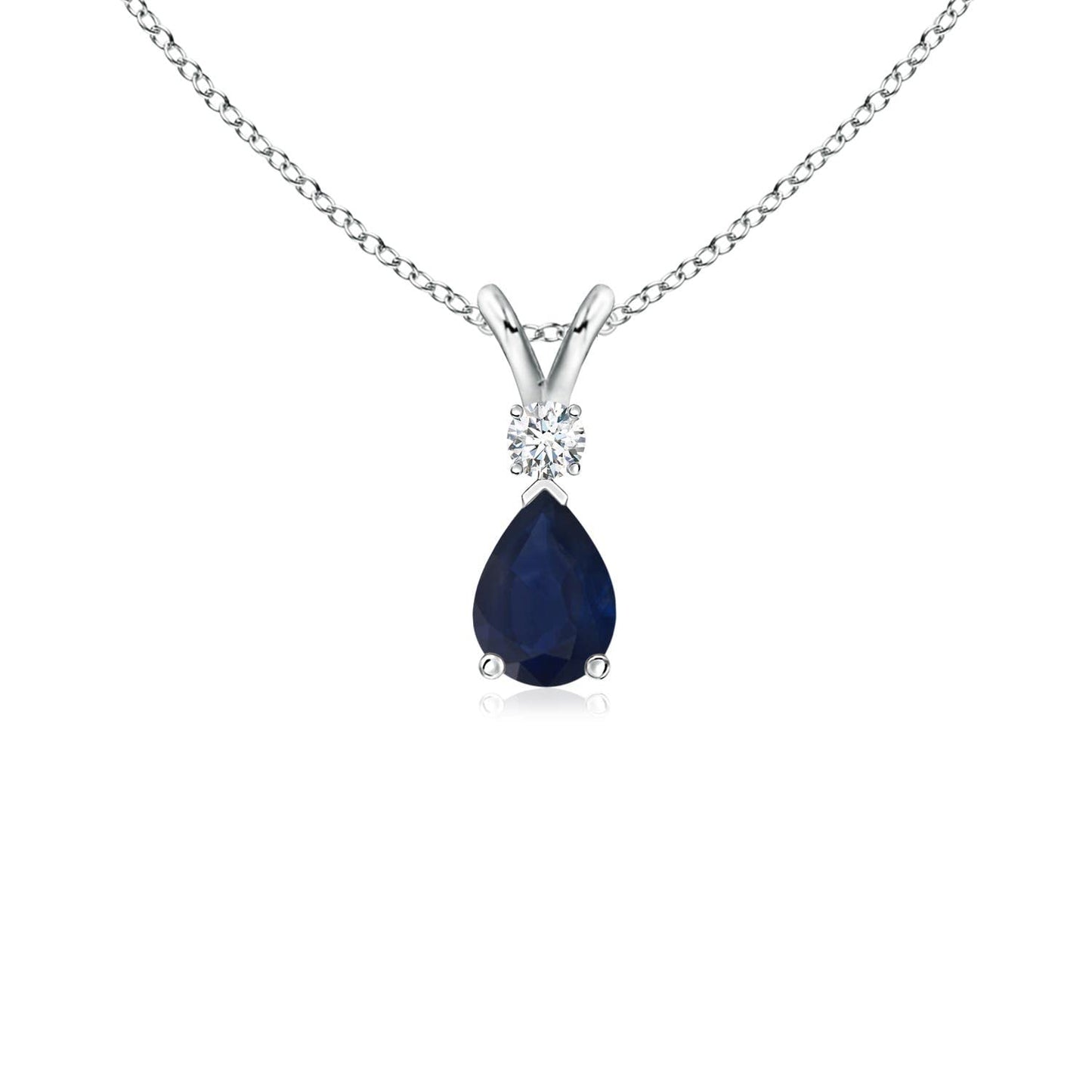 Angara Natural Blue Sapphire Solitaire Pendant for Women | Pear Shape Blue Sapphire Diamond Necklace in 14K Solid Gold/Silver/Platinum With 18" Chain | September Birthday, Gemstone Jewelry Gift