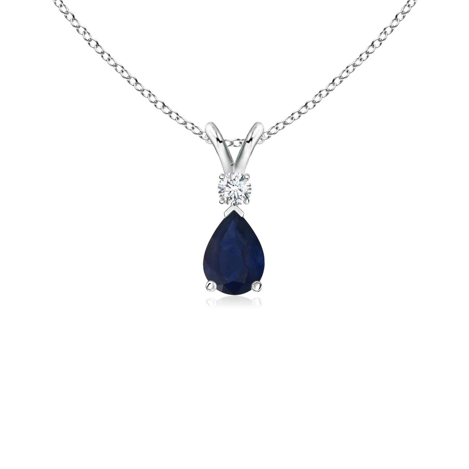 Angara Natural Blue Sapphire Solitaire Pendant for Women | Pear Shape Blue Sapphire Diamond Necklace in 14K Solid Gold/Silver/Platinum With 18" Chain | September Birthday, Gemstone Jewelry Gift
