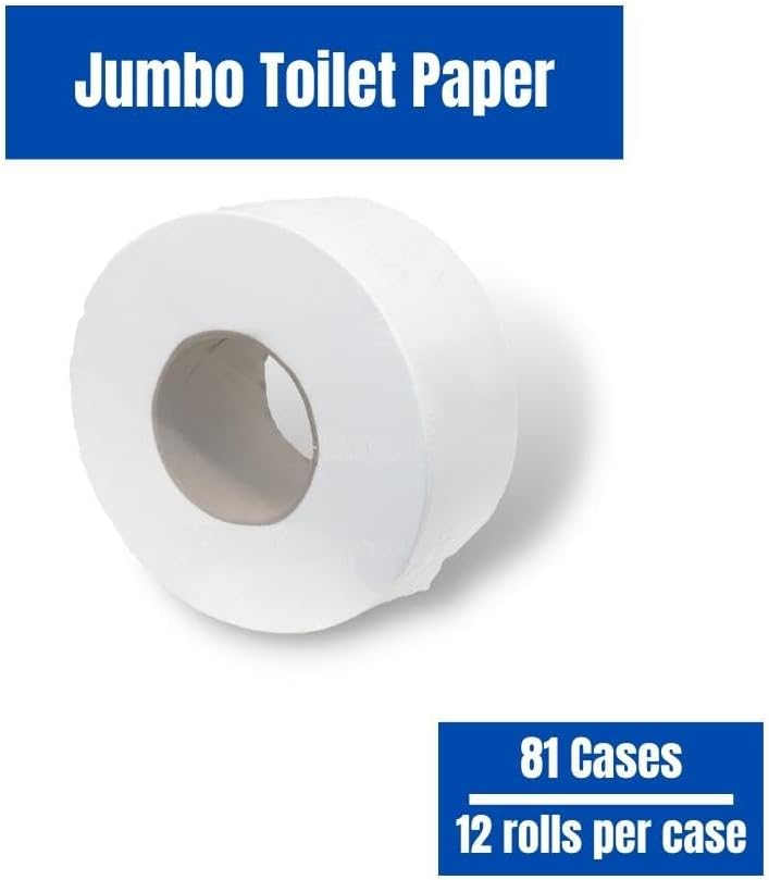 Jumbo Commercial Toilet Paper Rolls, Large Industrial Rolls Compatible with Universal Dispensers, 550 Feet per Roll, 972 Rolls [Full Pallet]