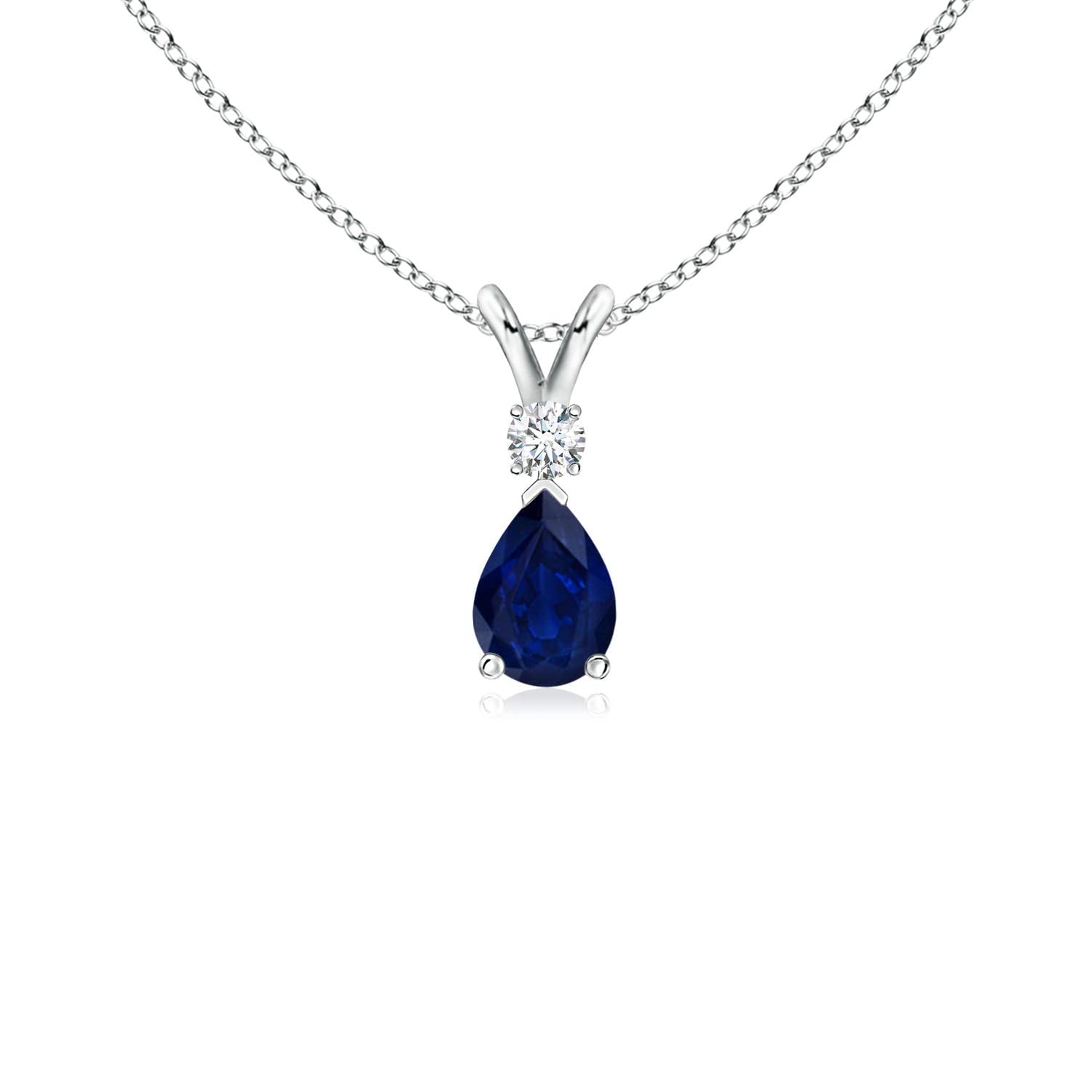 Angara Natural Blue Sapphire Solitaire Pendant for Women | Pear Shape Blue Sapphire Diamond Necklace in 14K Solid Gold/Silver/Platinum With 18" Chain | September Birthday, Gemstone Jewelry Gift