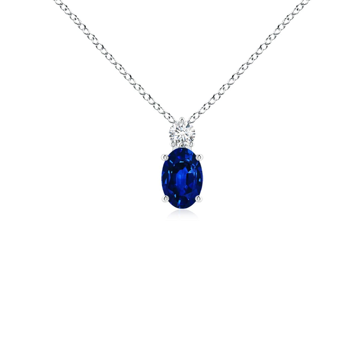 Angara Lab Grown Blue Sapphire Pendant for Women | Lab Oval Sapphire Solitaire Pendant with Lab Diamond in 14K Solid Gold/Silver/Platinum With 18" Chain | September Birthday, Gemstone Jewelry Gift