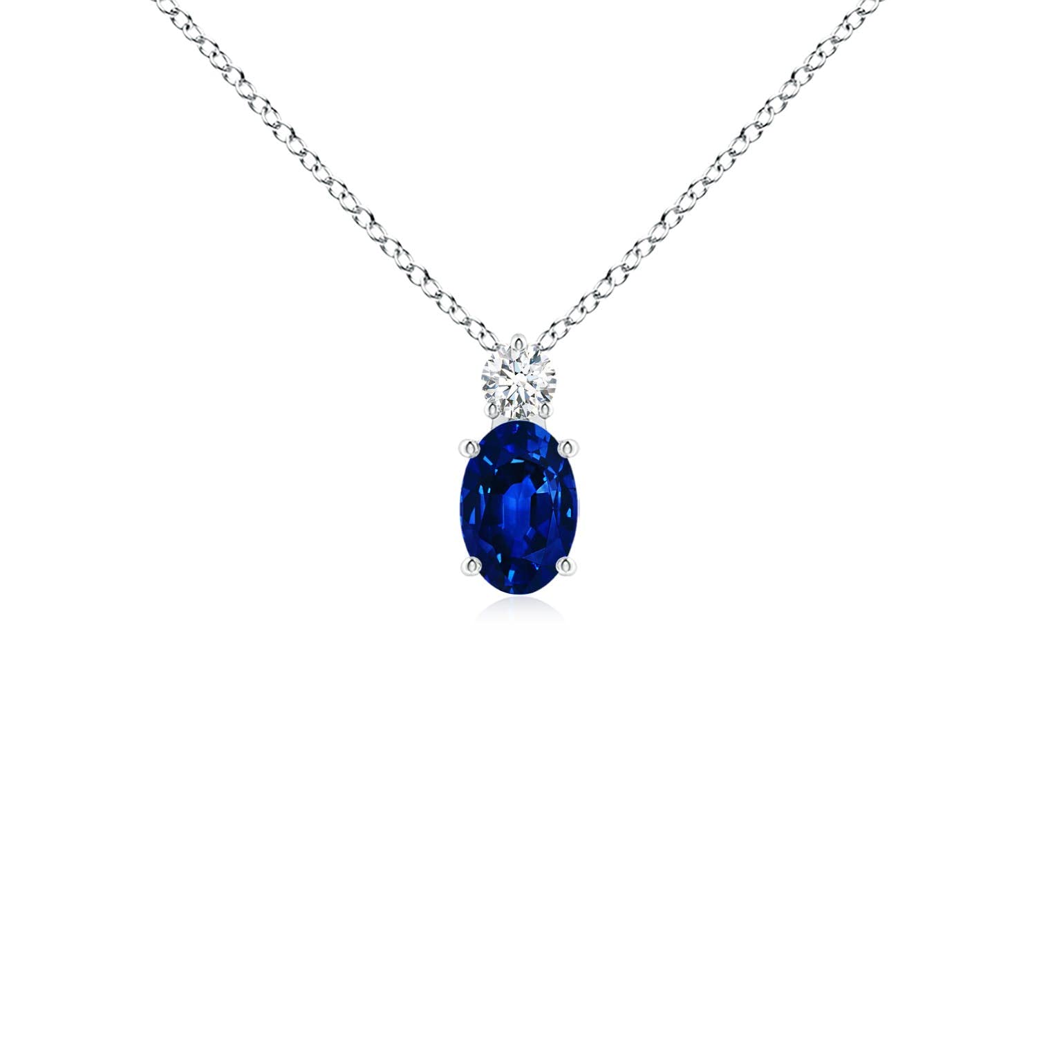Angara Lab Grown Blue Sapphire Pendant for Women | Lab Oval Sapphire Solitaire Pendant with Lab Diamond in 14K Solid Gold/Silver/Platinum With 18" Chain | September Birthday, Gemstone Jewelry Gift