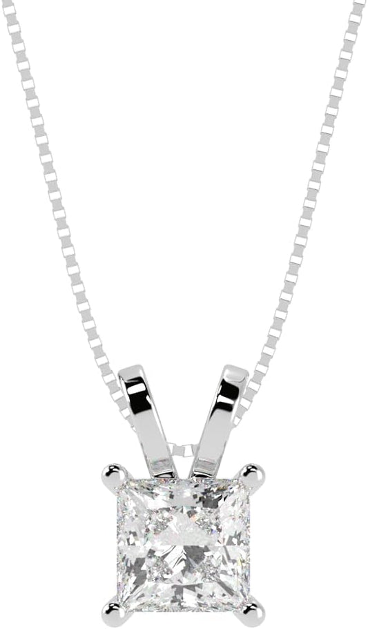 8 Carat Platinum IGI Certified LAB-GROWN Princess Cut 4 Prong Diamond Pendant Necklace + 16" 14K Gold Chain Value Collection [E-F Color, VS1-VS2 Clarity]