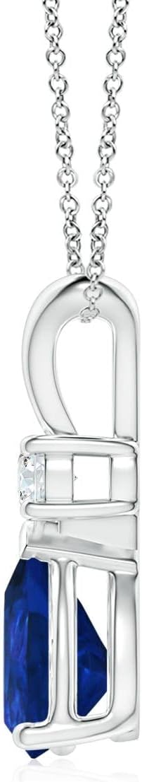 Angara Natural Blue Sapphire Solitaire Pendant for Women | Pear Shape Blue Sapphire Diamond Necklace in 14K Solid Gold/Silver/Platinum With 18" Chain | September Birthday, Gemstone Jewelry Gift