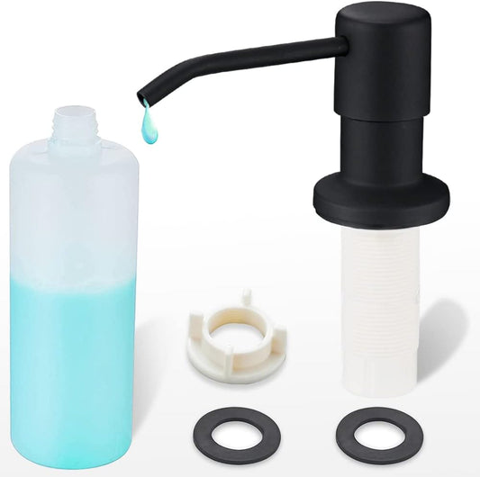 Soap Dispenser for Kitchen Sink Matte Black, Refill from The Top, Stainless Steel Built in Sink Soap Dispenser with Large 13.5 Ounce Bottle 2309R