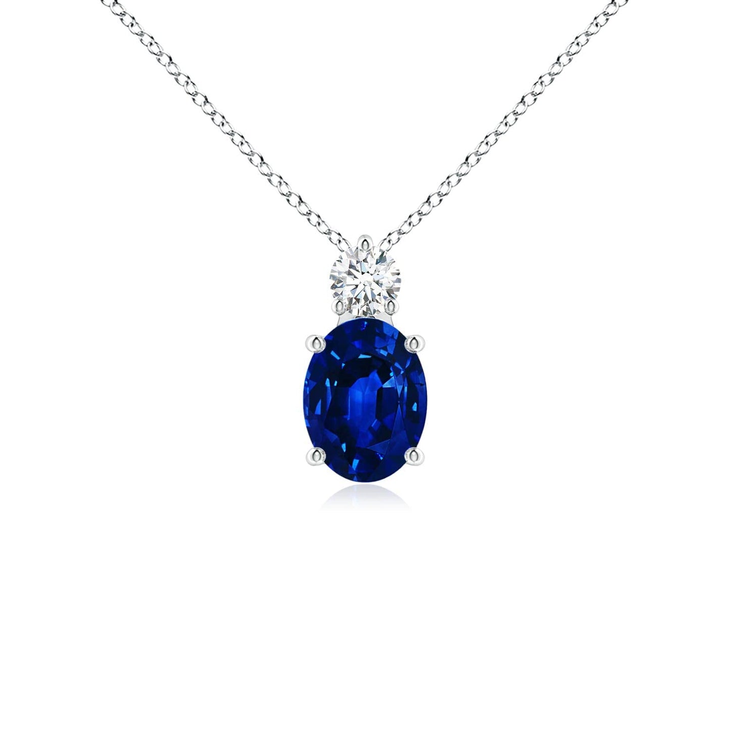 Angara Lab Grown Blue Sapphire Pendant for Women | Lab Oval Sapphire Solitaire Pendant with Lab Diamond in 14K Solid Gold/Silver/Platinum With 18" Chain | September Birthday, Gemstone Jewelry Gift