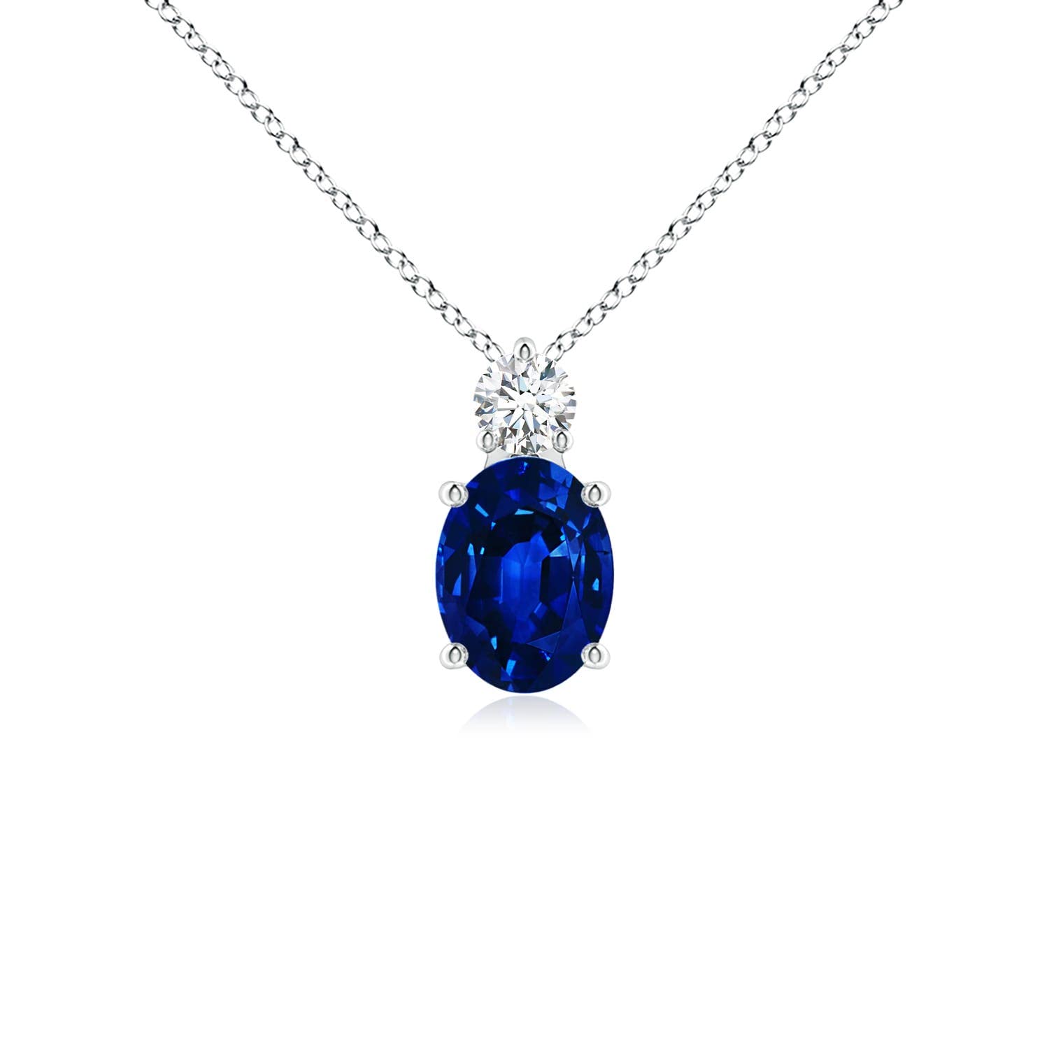 Angara Lab Grown Blue Sapphire Pendant for Women | Lab Oval Sapphire Solitaire Pendant with Lab Diamond in 14K Solid Gold/Silver/Platinum With 18" Chain | September Birthday, Gemstone Jewelry Gift