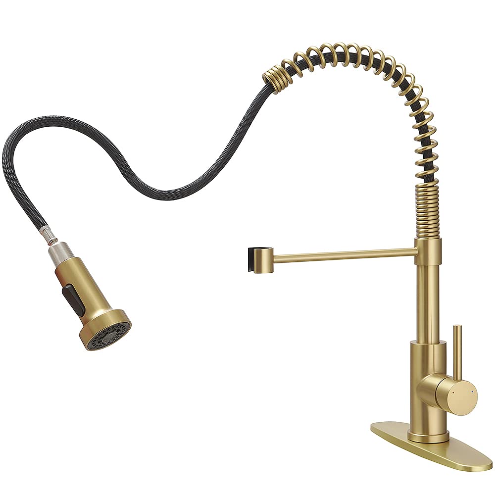 OWOFAN Kitchen Faucet with Pull Down Sprayer Brushed Nickel Stainless Steel 1 Handle Pull Out Spring Sink Faucets 1 Hole Or 3 Hole Dual Function for Farmhouse Camper Laundry Utility Rv Wet Bar