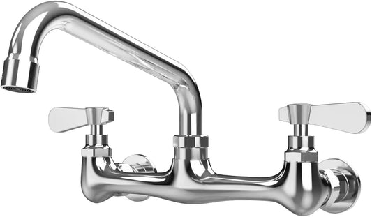 Kitchen Faucet Wall Mount Commercial Sink Faucet Kitchen Utility Laundry 8“ Swivel Spout 2 Dual Handle Restaurant Chrome Mixer Tap