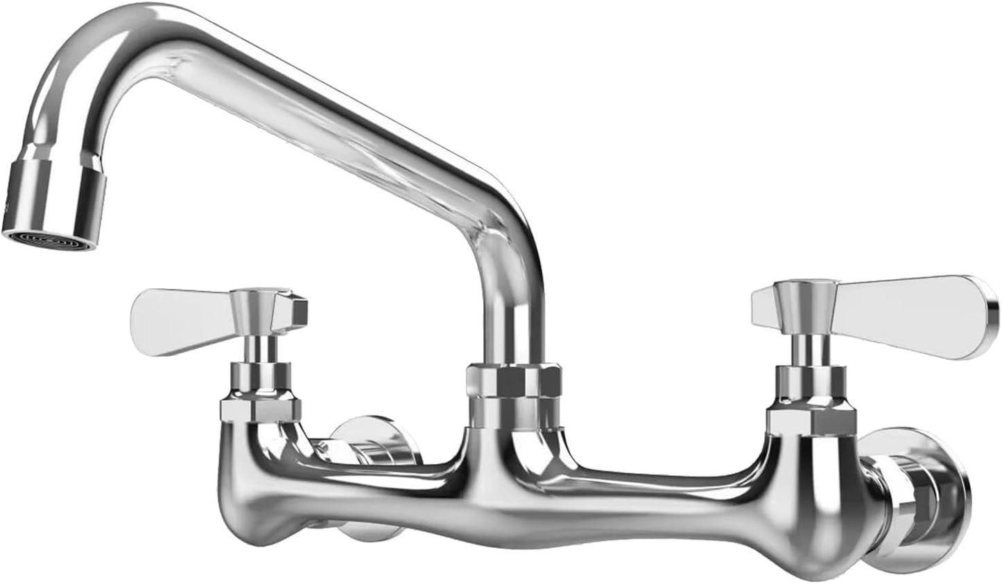 Kitchen Faucet Wall Mount Commercial Sink Faucet Kitchen Utility Laundry 8“ Swivel Spout 2 Dual Handle Restaurant Chrome Mixer Tap