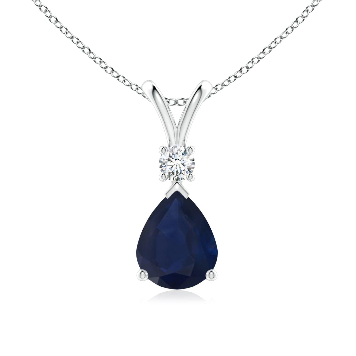 Angara Natural Blue Sapphire Solitaire Pendant for Women | Pear Shape Blue Sapphire Diamond Necklace in 14K Solid Gold/Silver/Platinum With 18" Chain | September Birthday, Gemstone Jewelry Gift