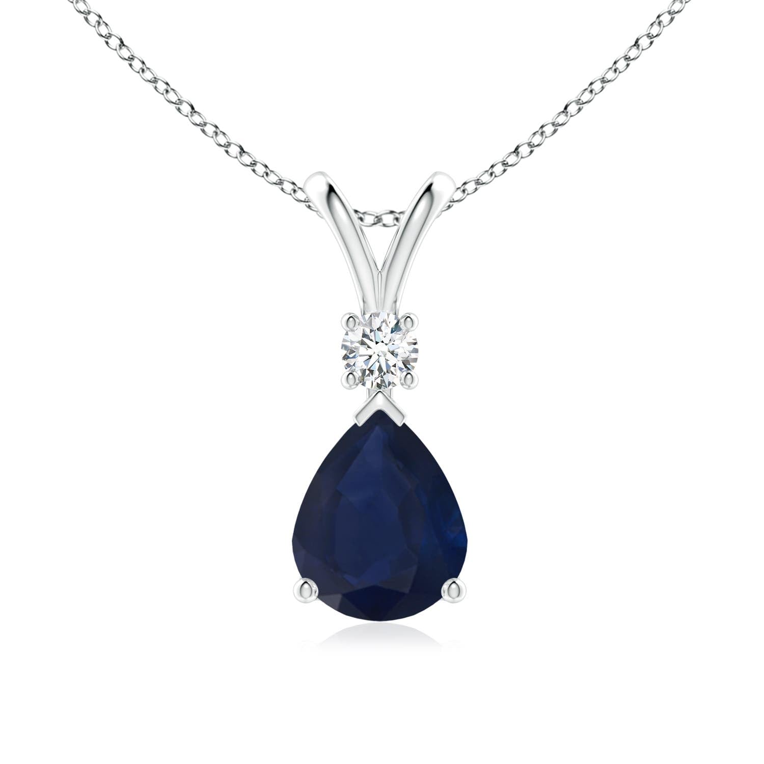 Angara Natural Blue Sapphire Solitaire Pendant for Women | Pear Shape Blue Sapphire Diamond Necklace in 14K Solid Gold/Silver/Platinum With 18" Chain | September Birthday, Gemstone Jewelry Gift