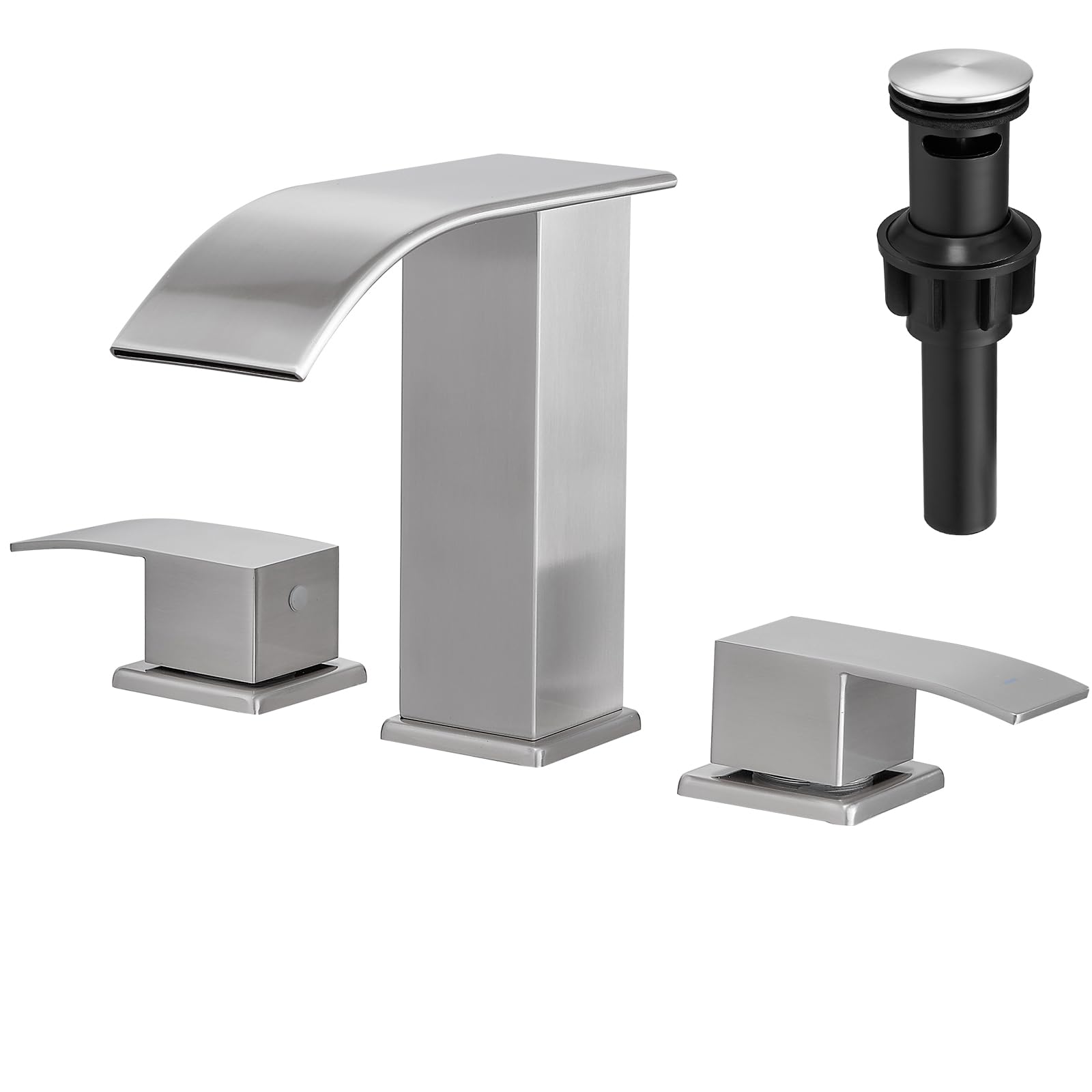 VOTON Black Bathroom Faucets Modern Waterfall Bathroom Sink Faucet Matte Black Single Handle Bathroom Faucet for 1 or 3 Holes with Deck Plate and Pop-Up Drain, Rv Sink Camper Farmhouse Bathroom Faucet