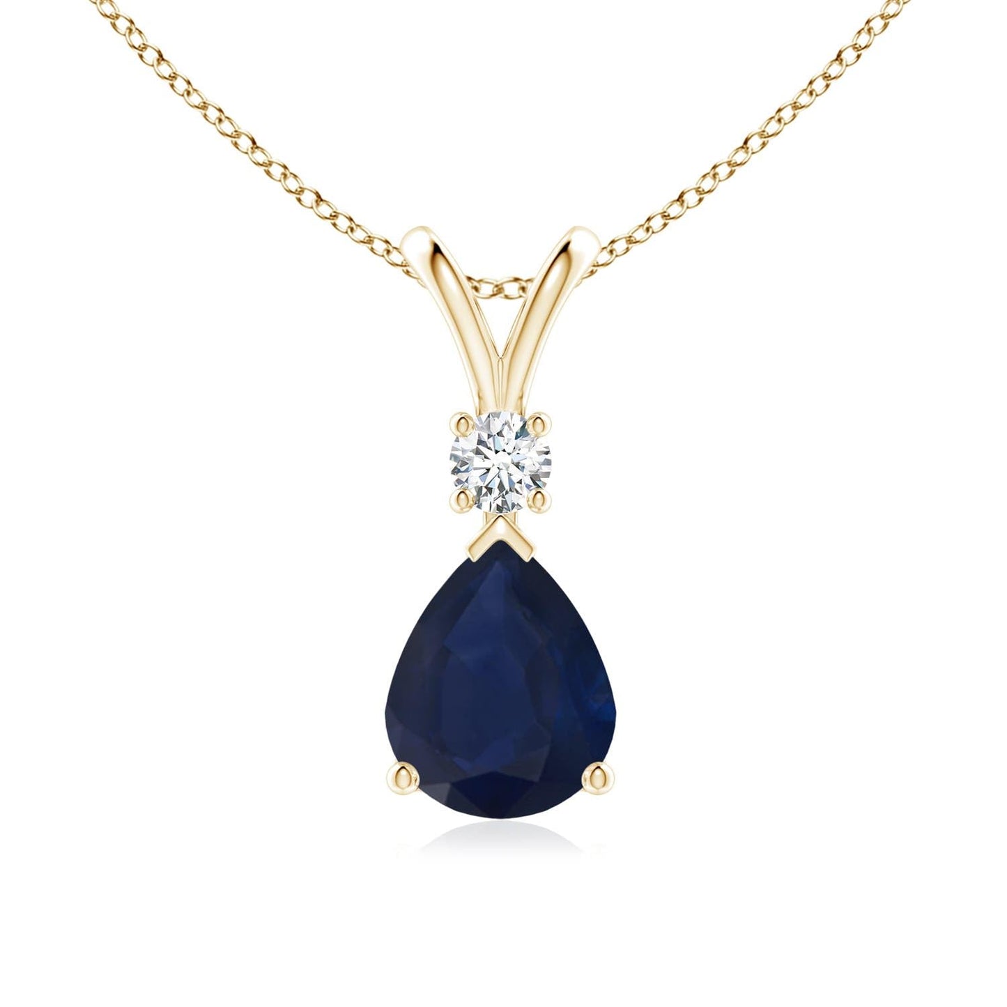 Angara Natural Blue Sapphire Solitaire Pendant for Women | Pear Shape Blue Sapphire Diamond Necklace in 14K Solid Gold/Silver/Platinum With 18" Chain | September Birthday, Gemstone Jewelry Gift