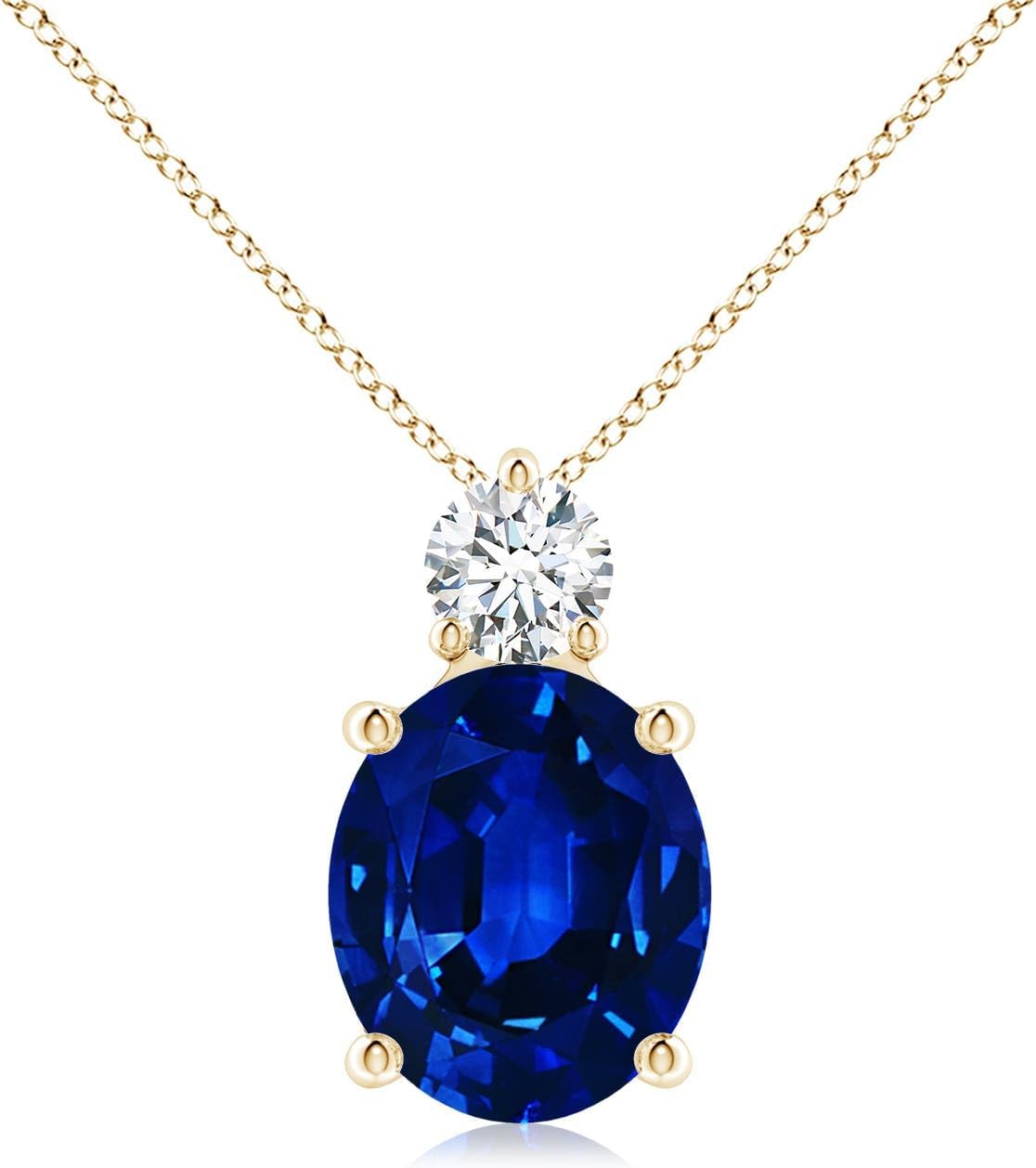 Angara Lab Grown Blue Sapphire Pendant for Women | Lab Oval Sapphire Solitaire Pendant with Lab Diamond in 14K Solid Gold/Silver/Platinum With 18" Chain | September Birthday, Gemstone Jewelry Gift