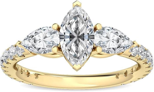 5 Carat (ctw) Platinum Marquise,Round,Pear Cut LAB GROWN Diamond Three Stone Engagement Ring (Color E-F Clarity VS2-SI1)