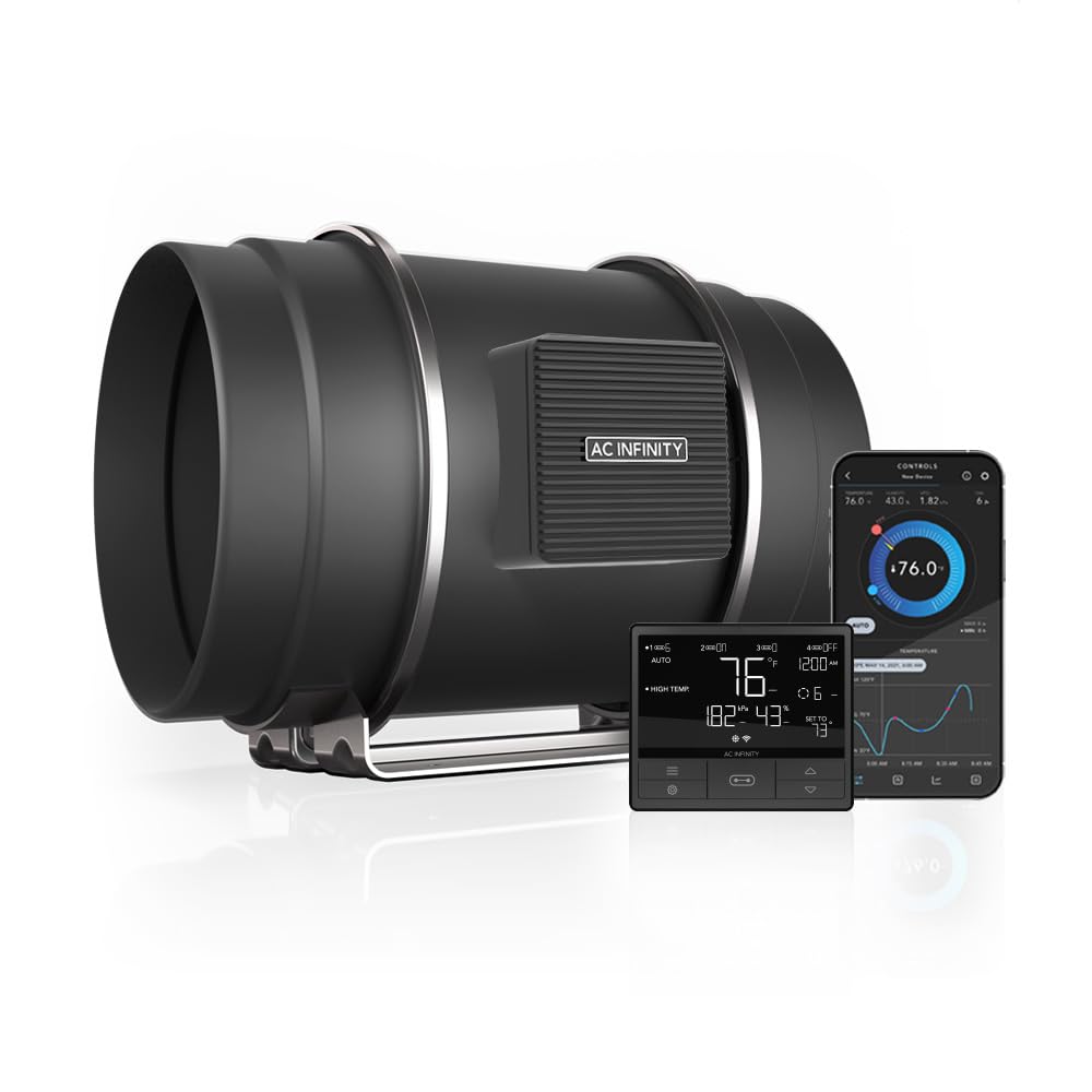 AC Infinity CLOUDLINE S8 PRO, Quiet 8” Inline Duct Fan with 10-Speed Controller, EC-Motor Ventilation Exhaust Fan for Heating Cooling Booster, Grow Tents, Hydroponics