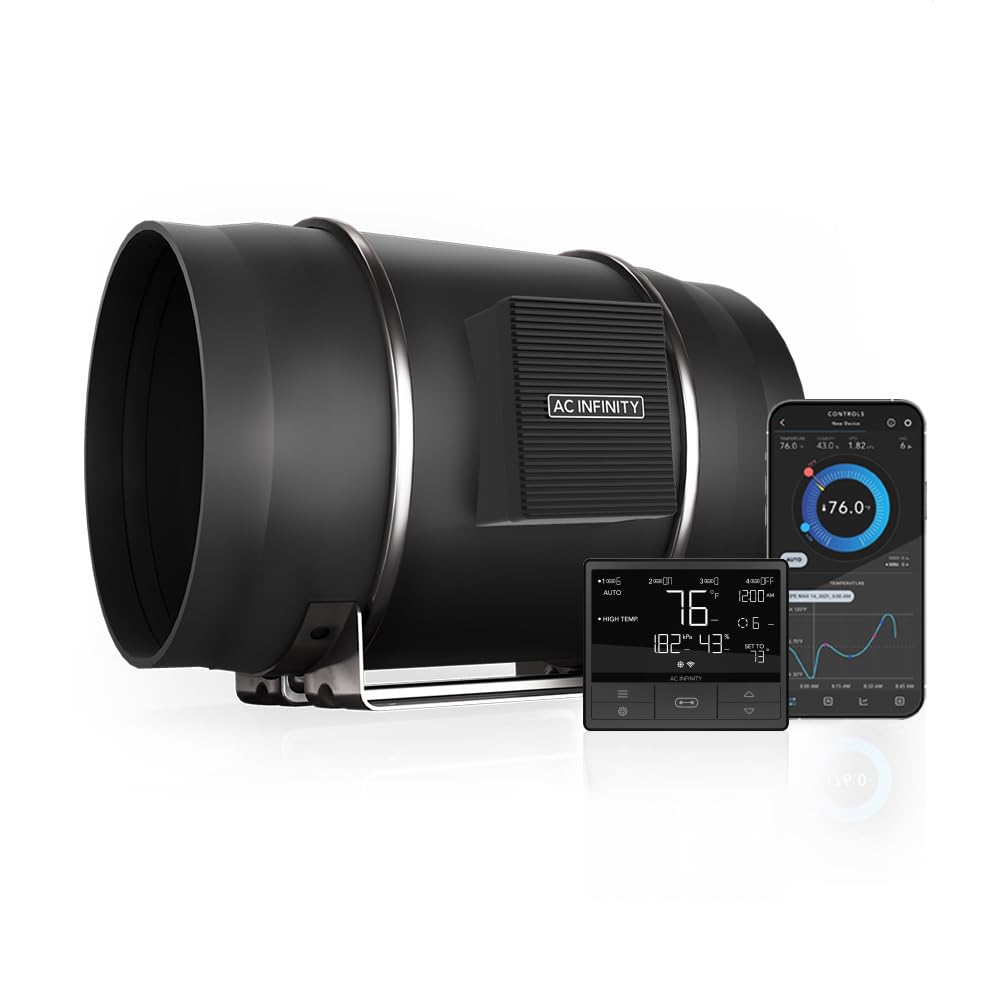AC Infinity CLOUDLINE S8 PRO, Quiet 8” Inline Duct Fan with 10-Speed Controller, EC-Motor Ventilation Exhaust Fan for Heating Cooling Booster, Grow Tents, Hydroponics