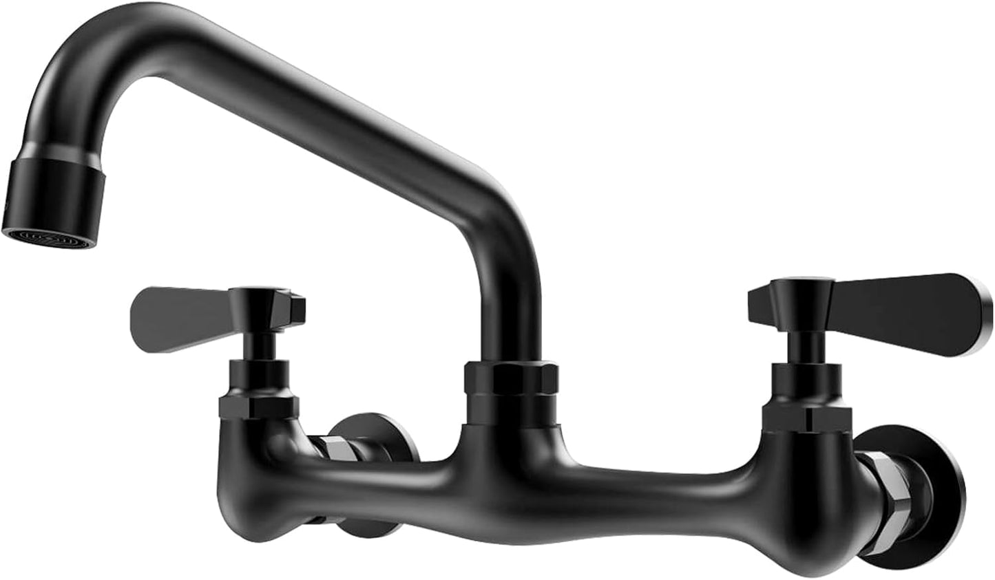 Kitchen Faucet Wall Mount Commercial Sink Faucet Kitchen Utility Laundry 8“ Swivel Spout 2 Dual Handle Restaurant Chrome Mixer Tap