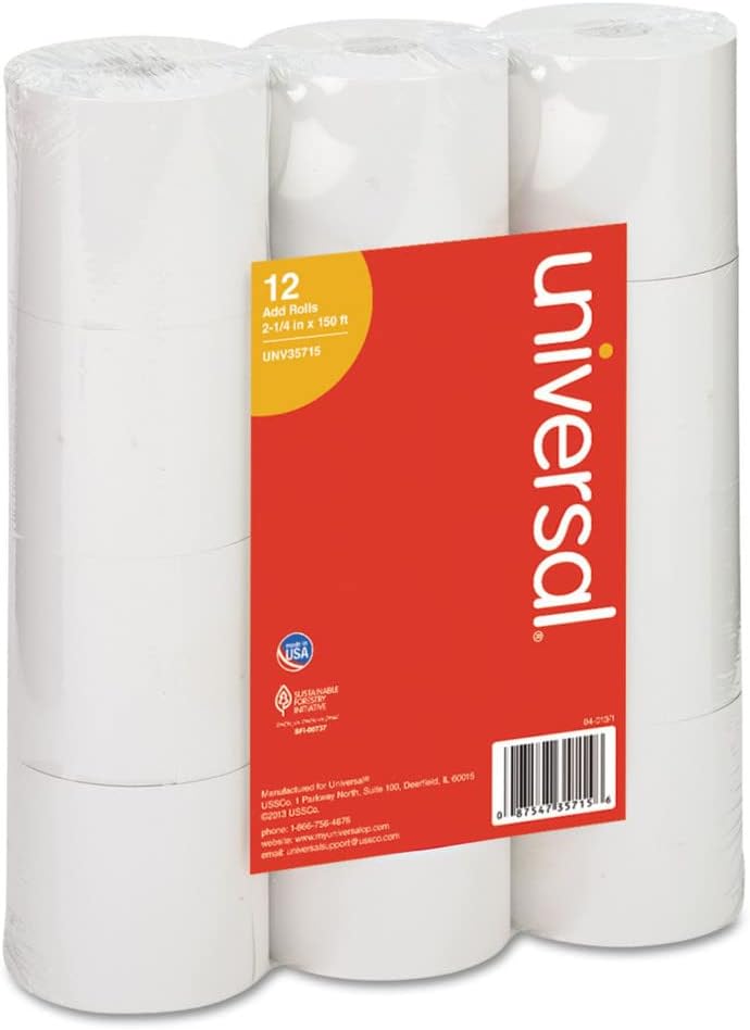 Adding Machine/Calculator Roll, 2-1/4"x150 ft White 12/Pack, UNV35715