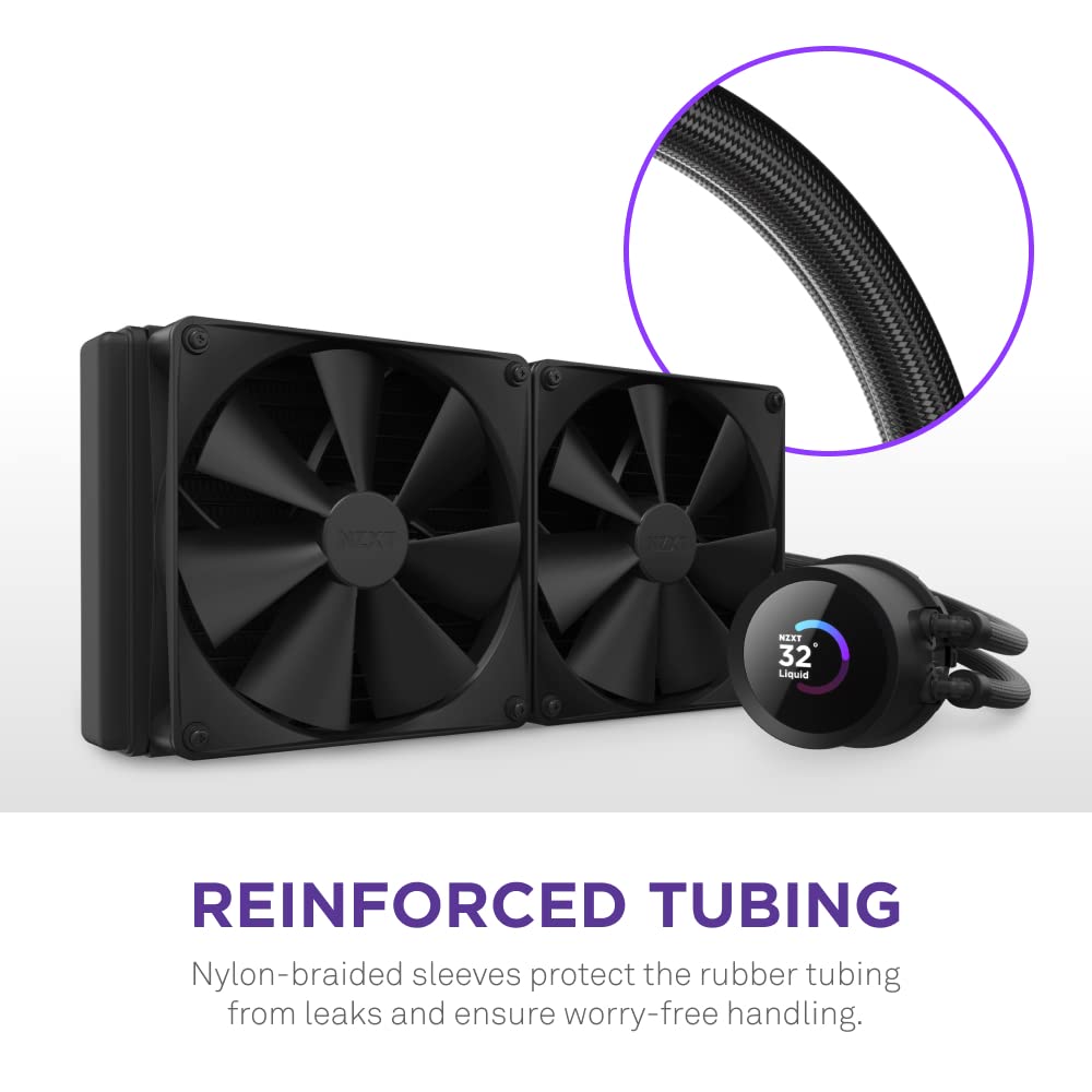 NZXT Kraken 280 - RL-KN280-B1-280mm AIO CPU Liquid Cooler - Customizable 1.54" Square LCD Display for Images, Performance Metrics and More - High-Performance Pump - 2 x F140P Fans - Black