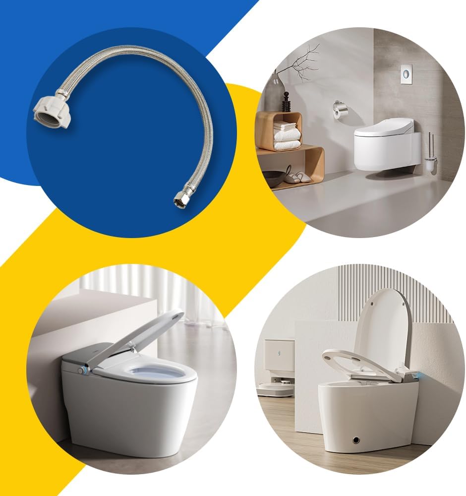 (6pcs 20 inch) PLUMBINGMASTER Toilet Water Supply Line,3/8" Comp x 7/8" BC Braided Stainless Steel Toilet Supply Line,Toilet Connector Hose with Anti-Leaking Brass Nut