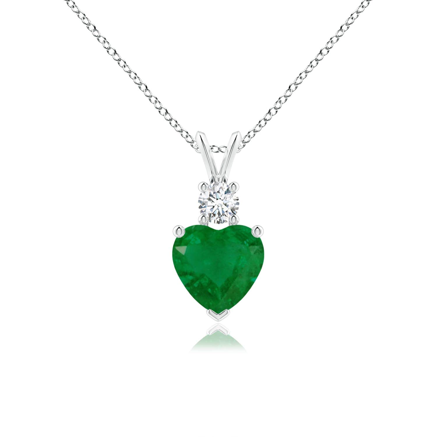 Angara Natural Emerald Pendant for Women | Heart Shape Emerald Diamond Heart Pendant Necklace in 14K Solid Gold/Platinum With 18" Chain | May Birthday, Anniversary, Gemstone Jewelry Gift