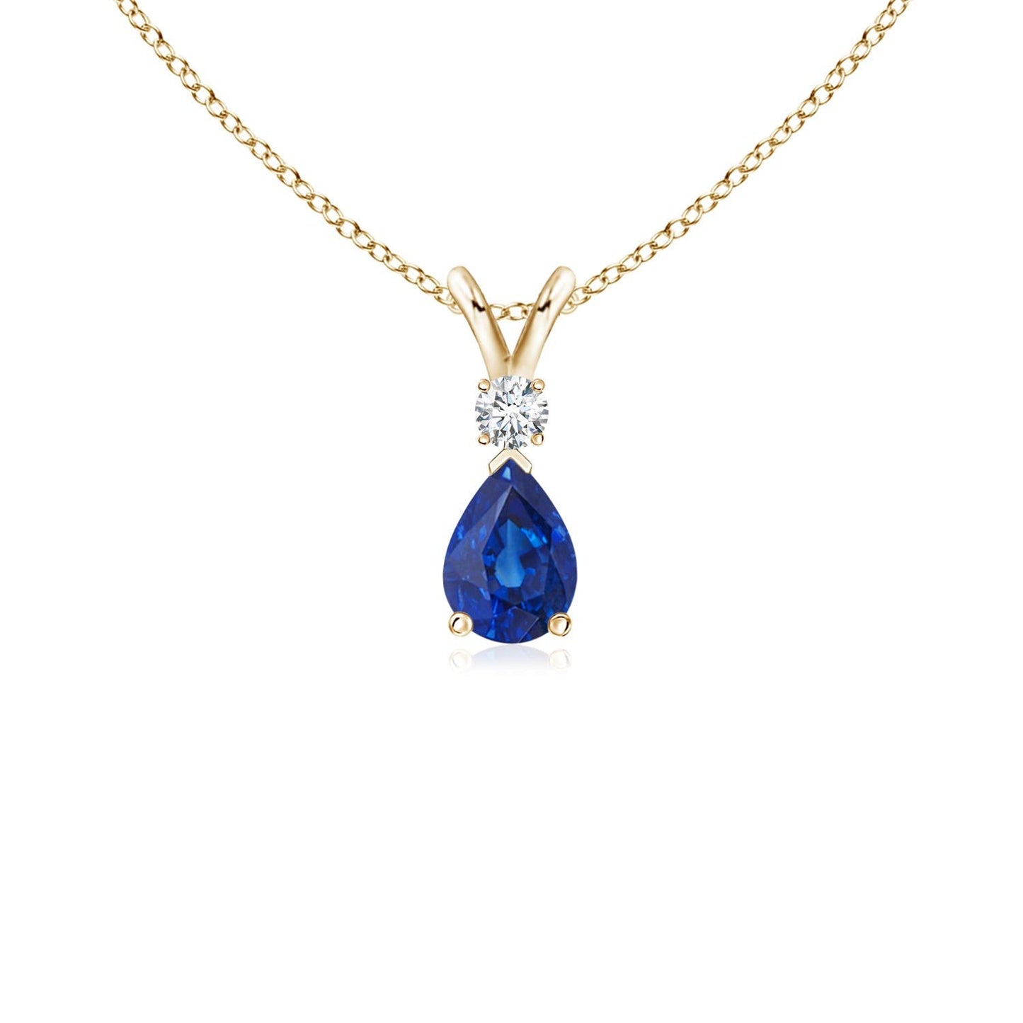 Angara Natural Blue Sapphire Solitaire Pendant for Women | Pear Shape Blue Sapphire Diamond Necklace in 14K Solid Gold/Silver/Platinum With 18" Chain | September Birthday, Gemstone Jewelry Gift
