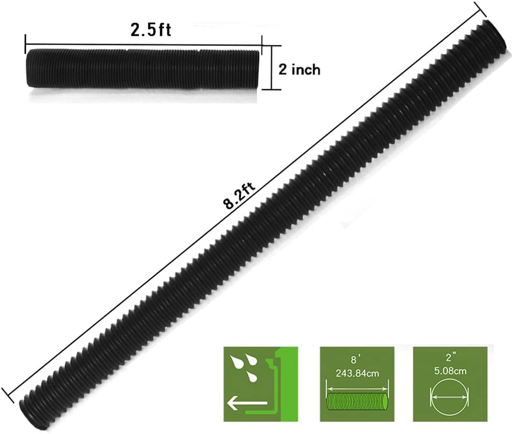 NAACOO Extra 8 Ft Flexible Pipe with Connector - 2 Inch Diameter, Use for Catch Basin's Other Side Drainage or Splicing