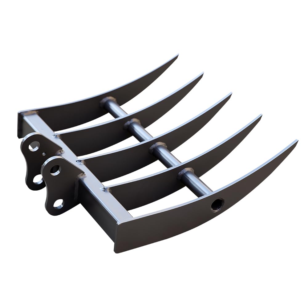 Mini Excavator Rake for 1-1.8 Ton Machines - Heavy-Duty Attachment with Pins for Soil Cultivation & Landscaping