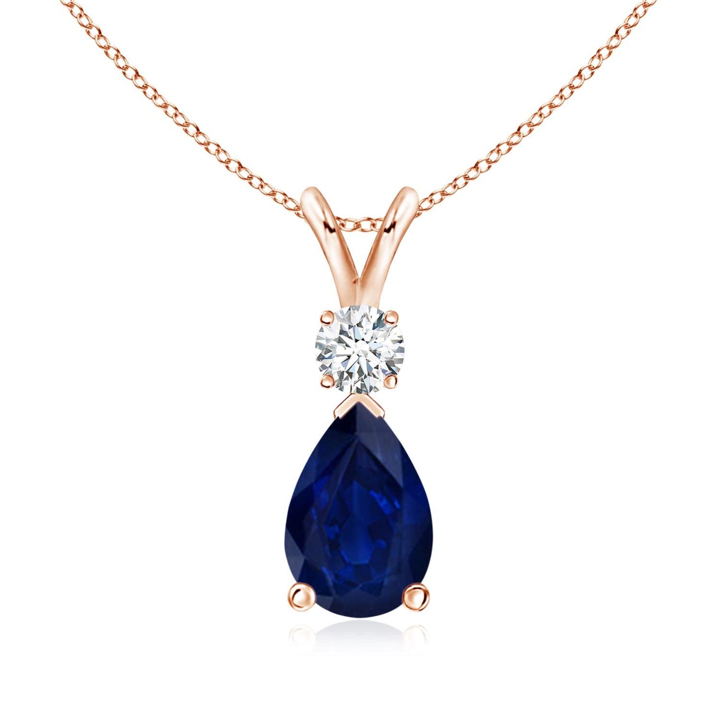 Angara Natural Blue Sapphire Solitaire Pendant for Women | Pear Shape Blue Sapphire Diamond Necklace in 14K Solid Gold/Silver/Platinum With 18" Chain | September Birthday, Gemstone Jewelry Gift