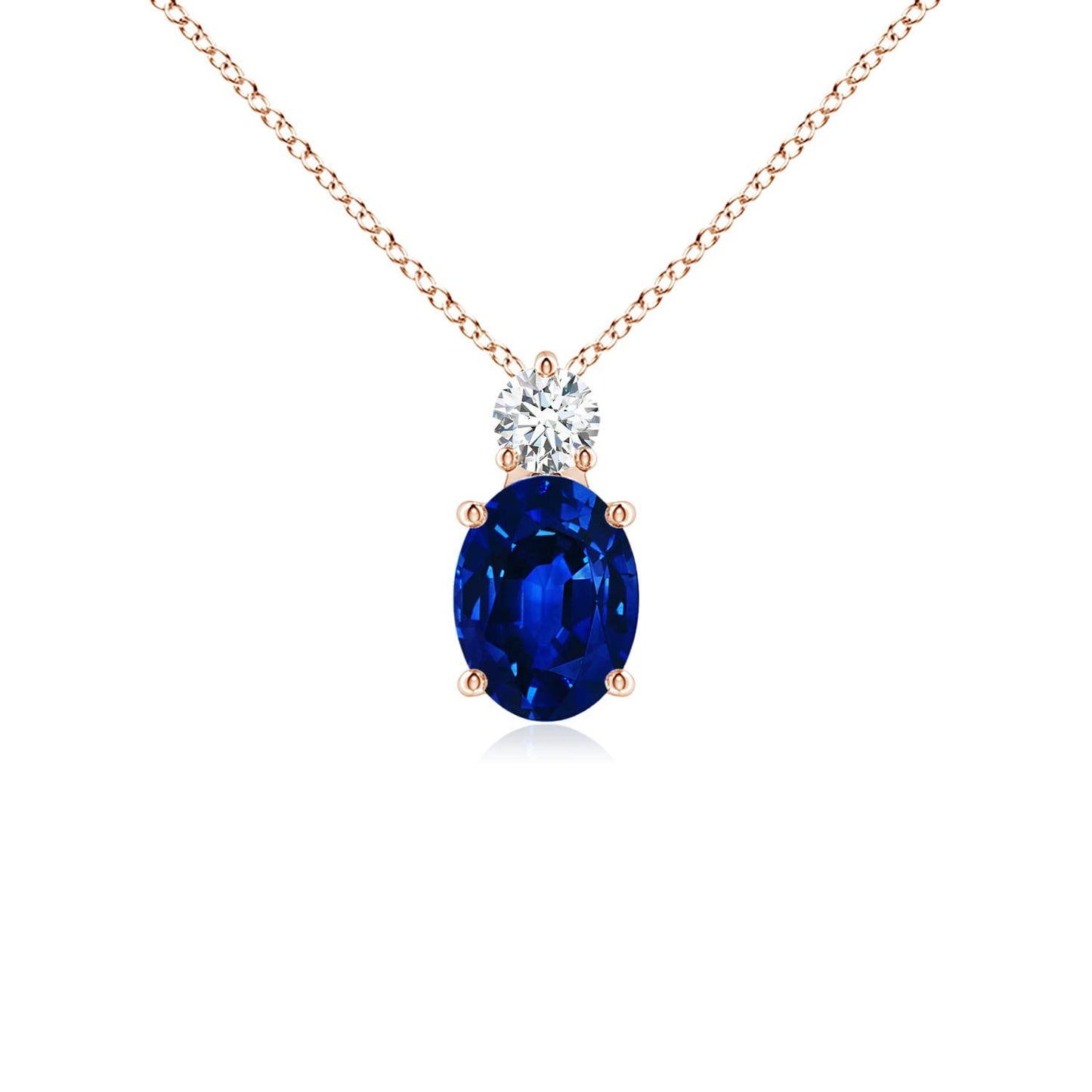 Angara Lab Grown Blue Sapphire Pendant for Women | Lab Oval Sapphire Solitaire Pendant with Lab Diamond in 14K Solid Gold/Silver/Platinum With 18" Chain | September Birthday, Gemstone Jewelry Gift