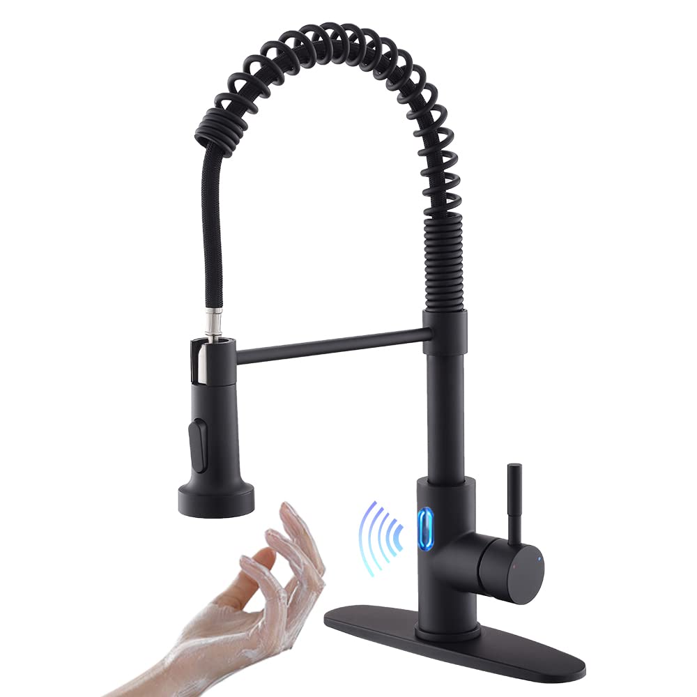 OWOFAN Black Kitchen Faucet with Pull Down Sprayer Stainless Steel Single Handle Pull Out Spring Sink Faucets 1 Hole Or 3 Hole Dual Function for Farmhouse Camper Laundry Utility Rv Wet Bar