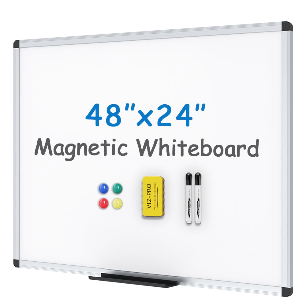 VIZ-PRO Dry Erase Board/Magnetic Whiteboard, 72 x 48 Inches, Large Wall Mounted Board for School Office and Home 6' x 4'