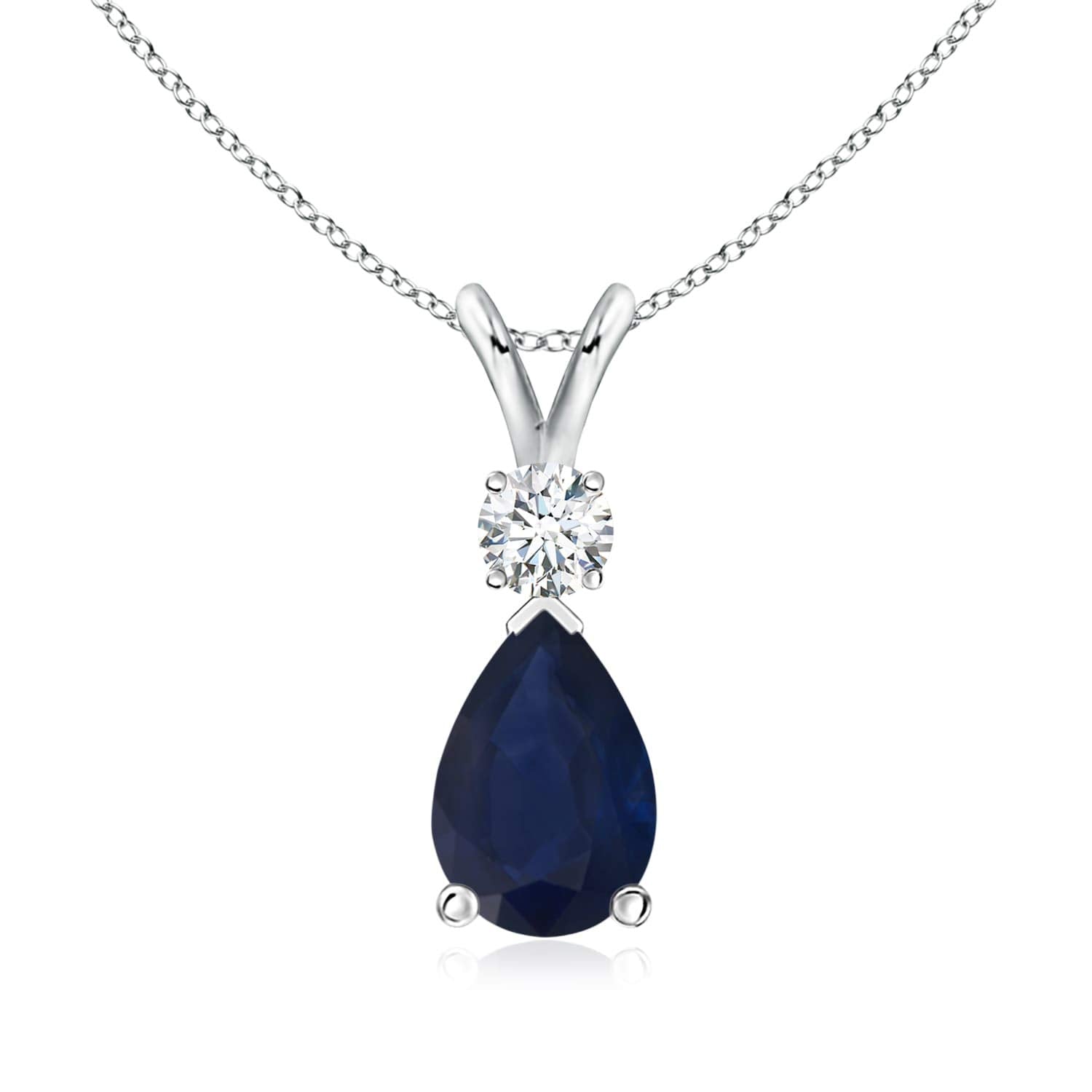 Angara Natural Blue Sapphire Solitaire Pendant for Women | Pear Shape Blue Sapphire Diamond Necklace in 14K Solid Gold/Silver/Platinum With 18" Chain | September Birthday, Gemstone Jewelry Gift