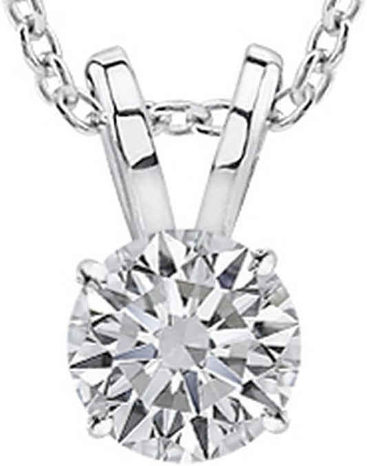 1/2-2 Carat 18K White Gold GIA Certified Round Cut Diamond Pendant Necklace Luxury Collection (D-E Color, VS1-VS2 Clarity)