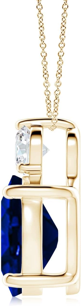 Angara Lab Grown Blue Sapphire Pendant for Women | Lab Oval Sapphire Solitaire Pendant with Lab Diamond in 14K Solid Gold/Silver/Platinum With 18" Chain | September Birthday, Gemstone Jewelry Gift