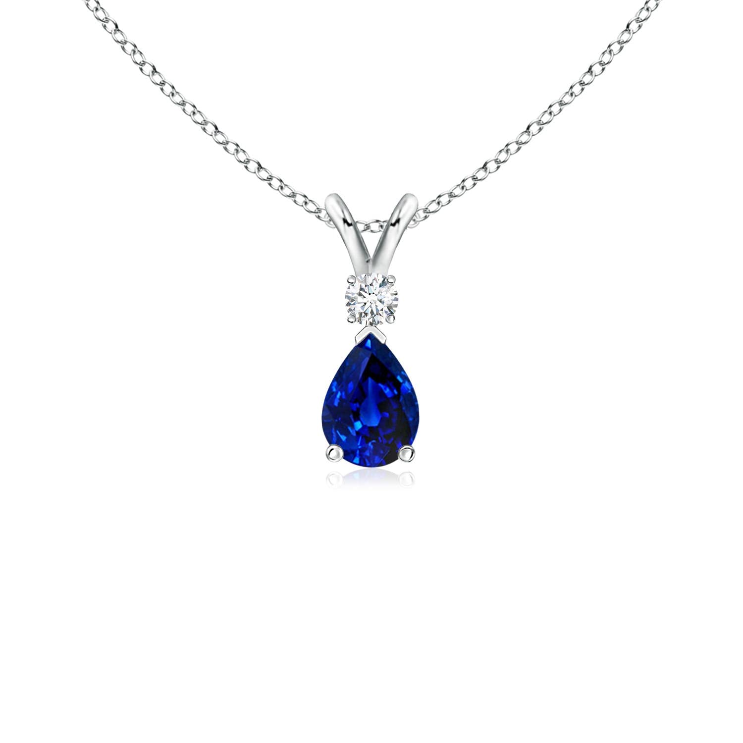 Angara Natural Blue Sapphire Solitaire Pendant for Women | Pear Shape Blue Sapphire Diamond Necklace in 14K Solid Gold/Silver/Platinum With 18" Chain | September Birthday, Gemstone Jewelry Gift