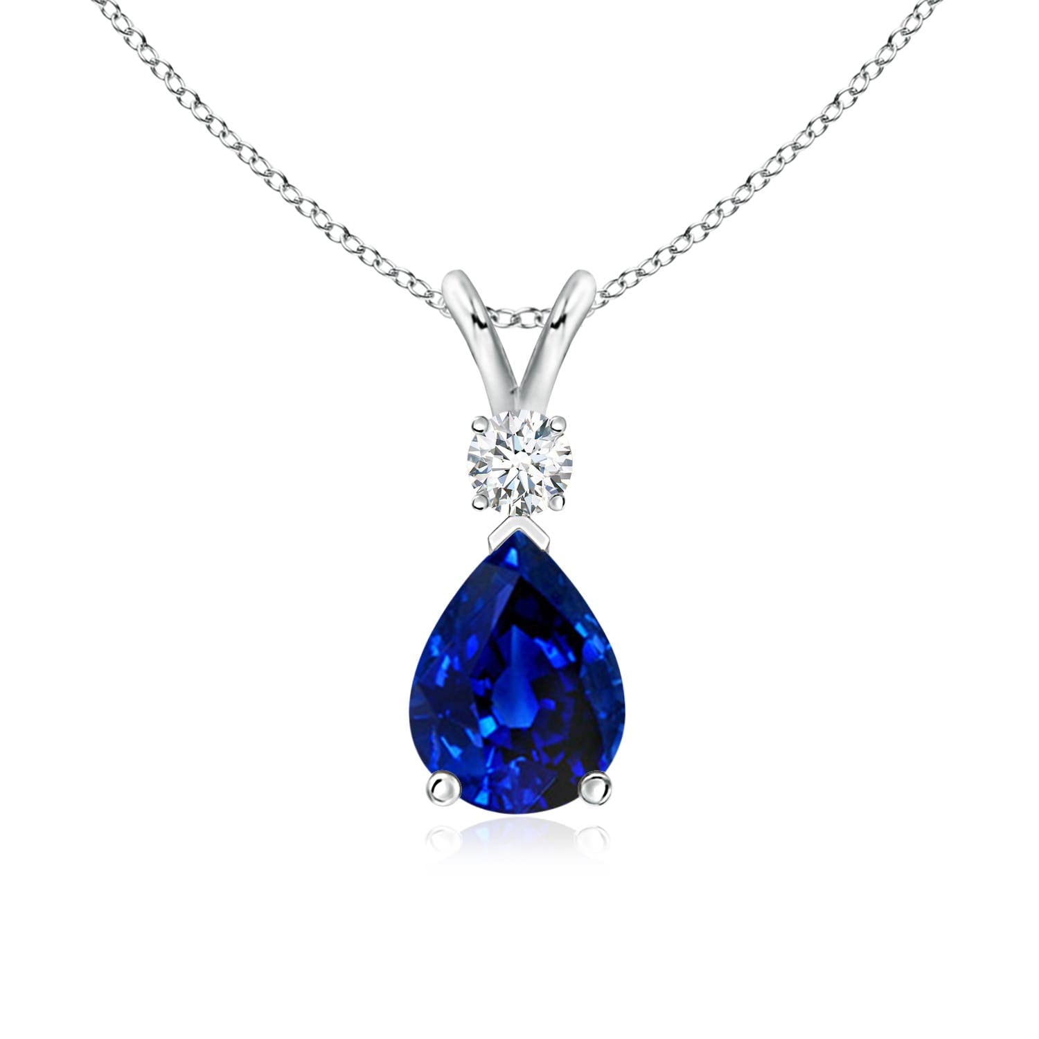 Angara Natural Blue Sapphire Solitaire Pendant for Women | Pear Shape Blue Sapphire Diamond Necklace in 14K Solid Gold/Silver/Platinum With 18" Chain | September Birthday, Gemstone Jewelry Gift