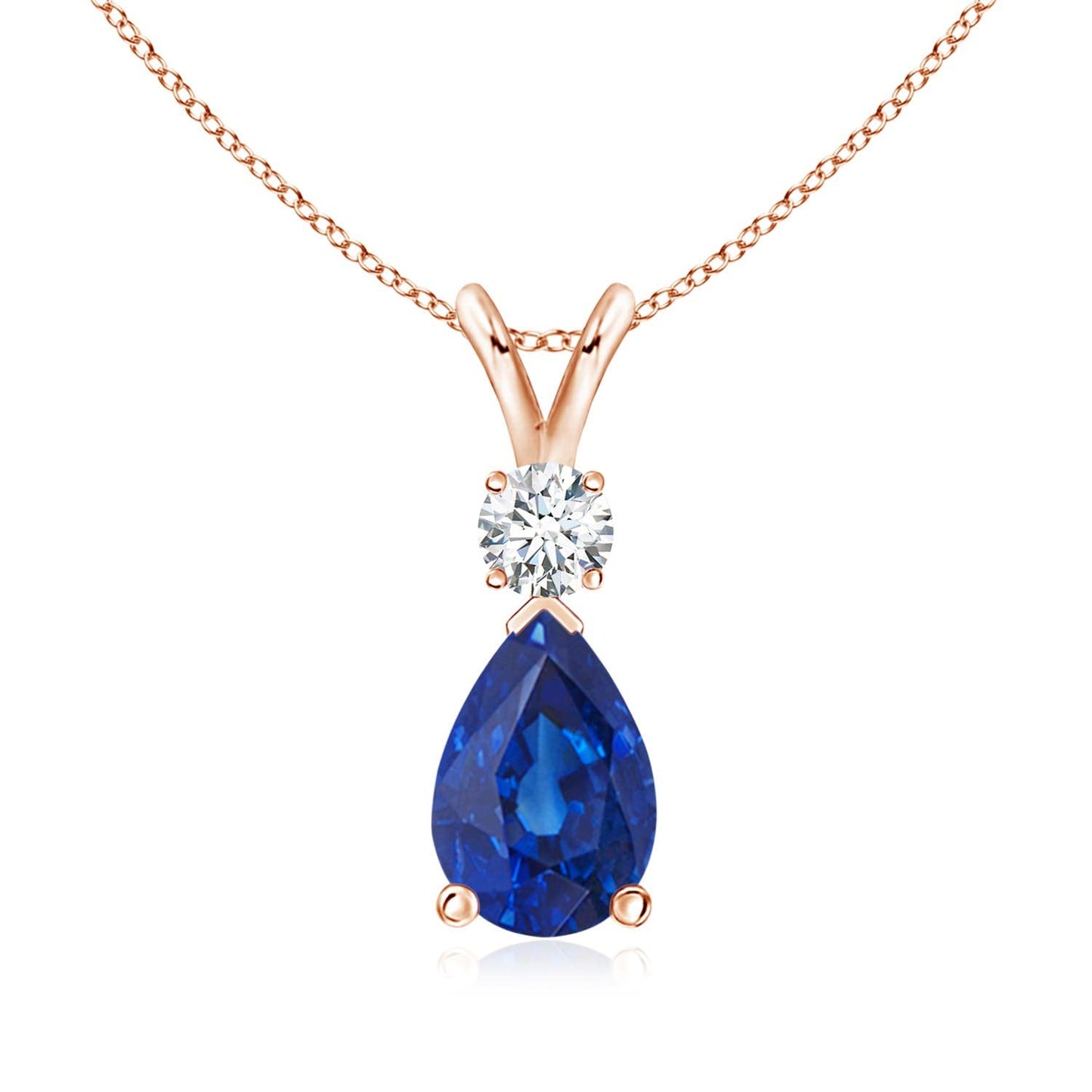 Angara Natural Blue Sapphire Solitaire Pendant for Women | Pear Shape Blue Sapphire Diamond Necklace in 14K Solid Gold/Silver/Platinum With 18" Chain | September Birthday, Gemstone Jewelry Gift