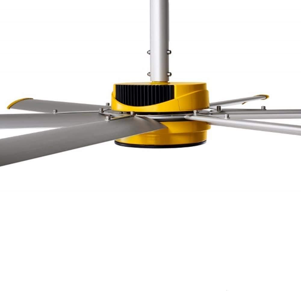 Big Ass Fans E Series 12 ft Industrial 6 Blade Ceiling Fan Gearless Direct Drive Motor, High Volume Low Speed, Wired Wall Remote, 110-125V/1ph - Silver/Yellow