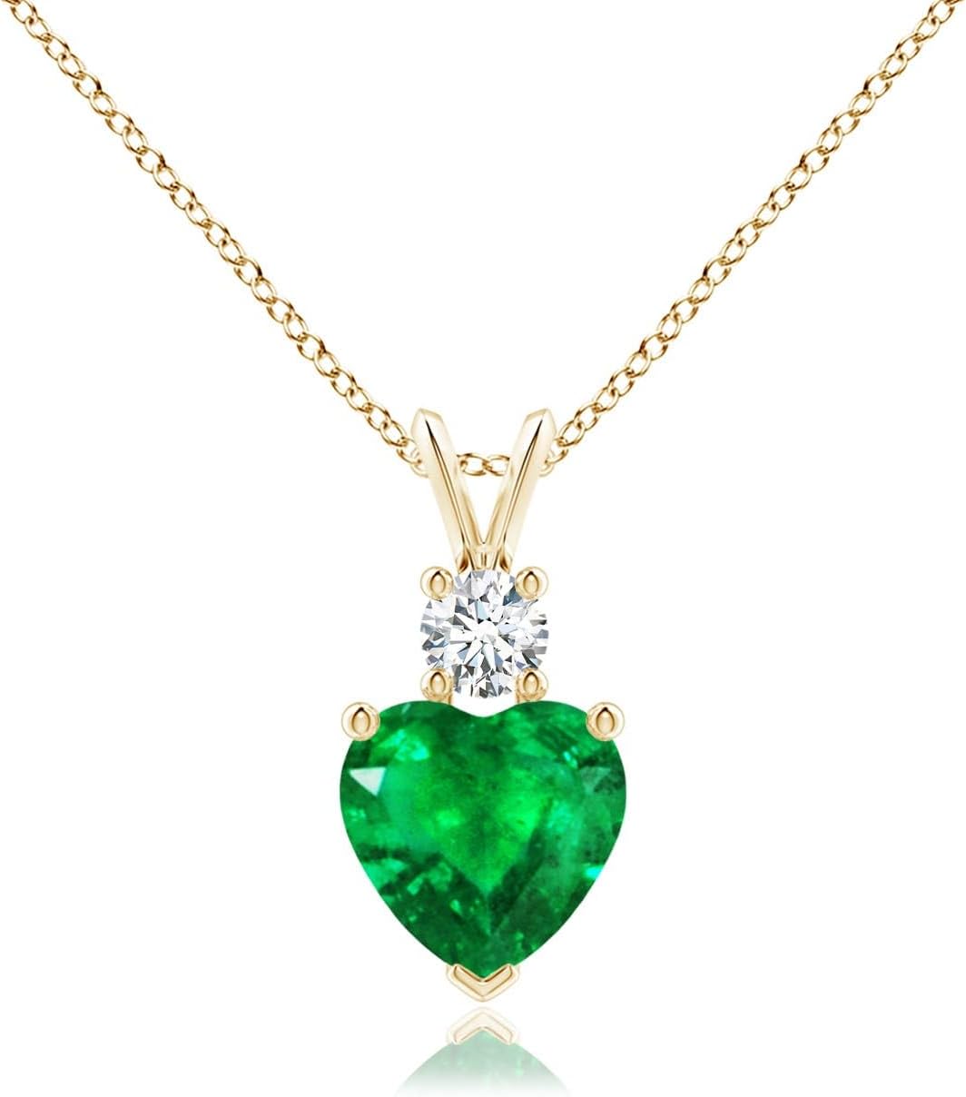 Angara Natural Emerald Pendant for Women | Heart Shape Emerald Diamond Heart Pendant Necklace in 14K Solid Gold/Platinum With 18" Chain | May Birthday, Anniversary, Gemstone Jewelry Gift